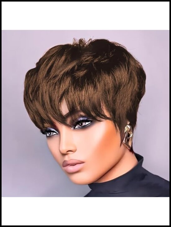 Short Pixie Cut Wig Human Hair Brazilian Virgin Hair Glueless Wigs For Black main image 4
